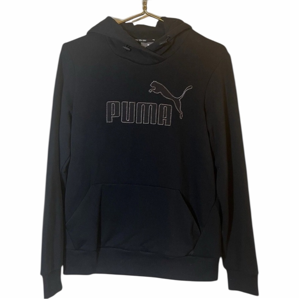Puma Hoodie Womens Large Black Metallic Logo NWT Cotton Blend Pullover Athletic